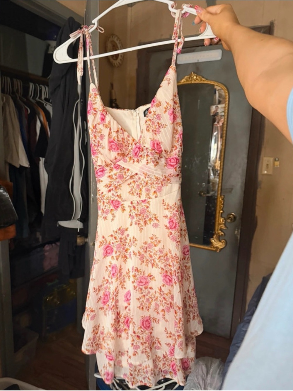 Dry Goods Pink Floral Tie-Shoulder Mini Dress